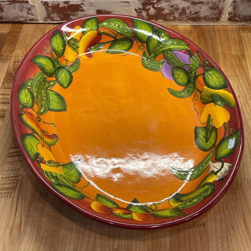 Peas in a Pod By Laurie Gates Ware Oval Serving Platter‎ Red 19 Inches